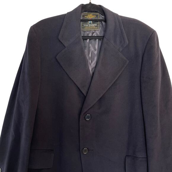 Hart Schaffner & Marx Silver Trumpeter Cashmere Overcoat Men's XL Navy FLAWED - Picture 2 of 16